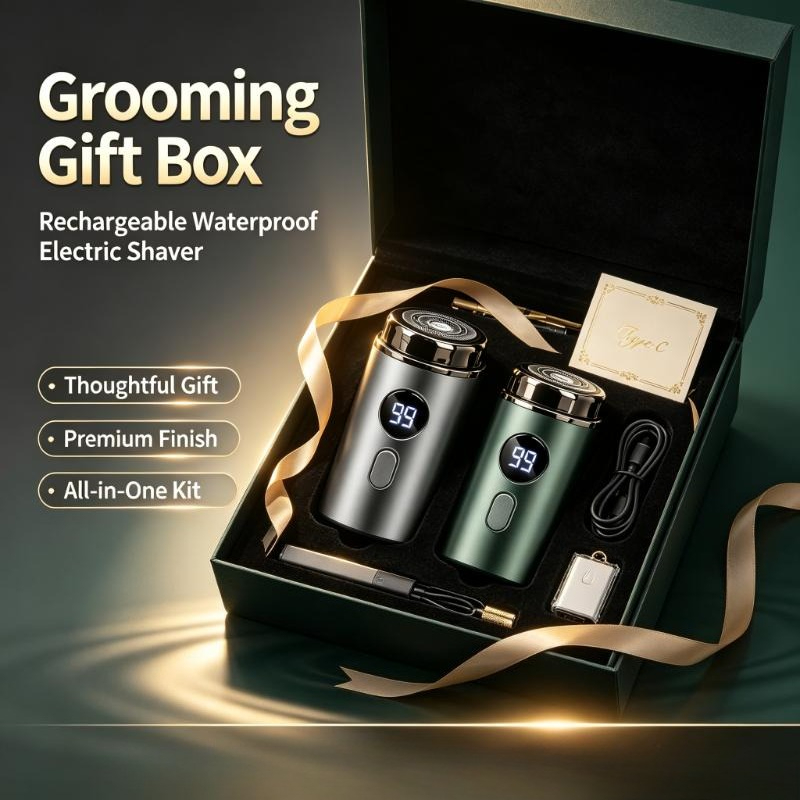 Men'S Grooming Gift Box - USB 충전식 방수 전기 면도기 (남성용)